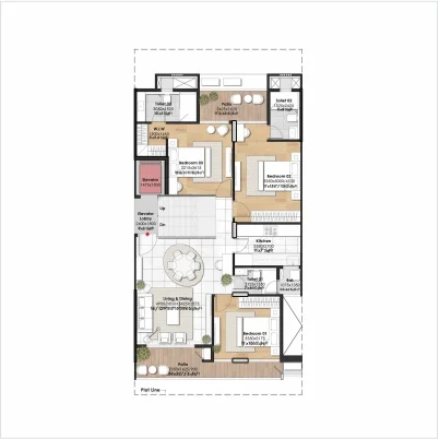 Whiteland Blissville 3 BHK Type B Floor Plan
